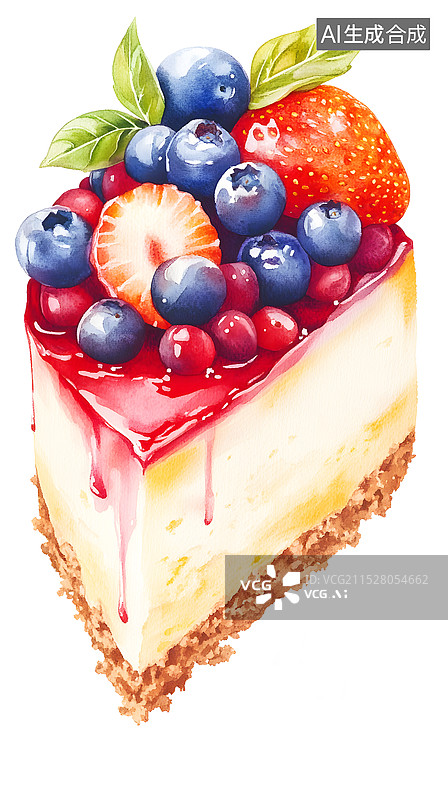 【AI数字艺术】AIGC：水果蛋糕，甜点心，水彩画风格图片素材