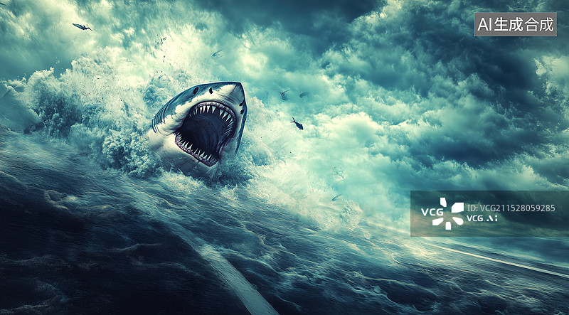 【AI数字艺术】凶猛的鲨鱼汽车背景图图片素材