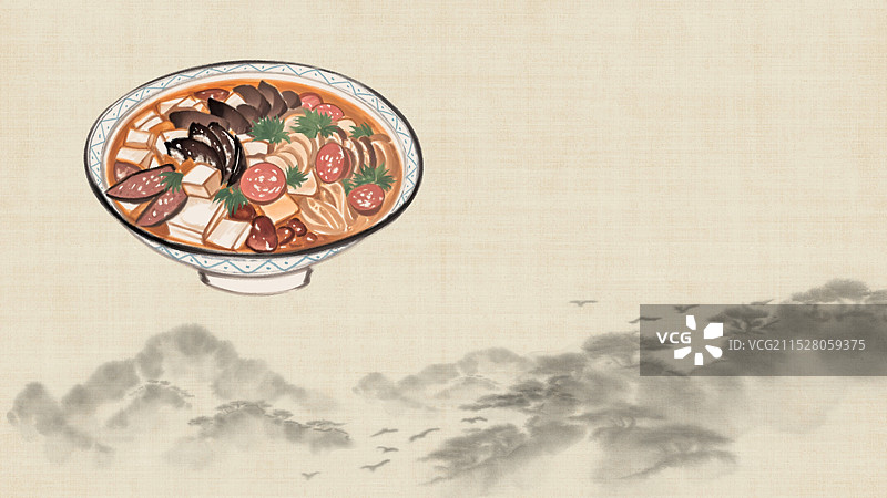 中国风国风水墨风老北京卤煮火烧插画健康特色美食年俗美味二十四节气插画图片素材