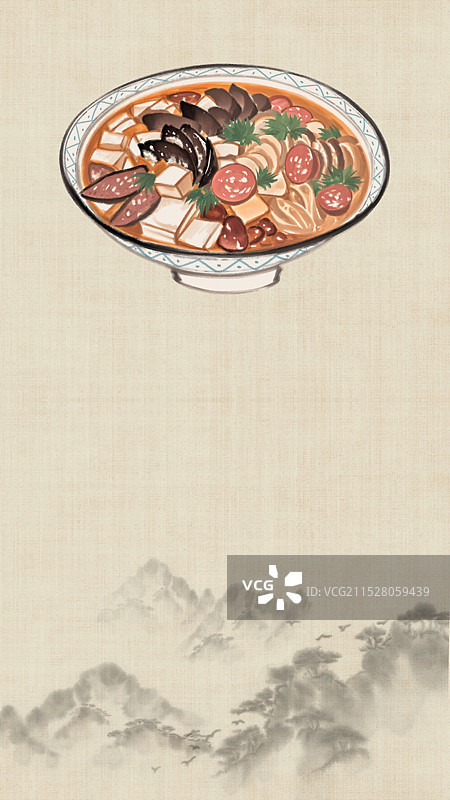 中国风国风水墨风老北京卤煮火烧插画健康特色美食年俗美味二十四节气插画图片素材