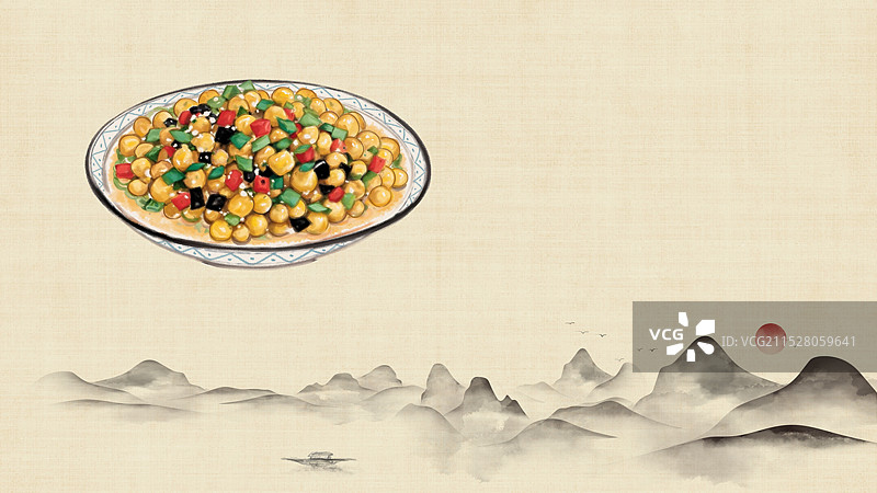 中国风国风水墨风老北京炒疙瘩插画健康特色美食年俗美味二十四节气插画图片素材
