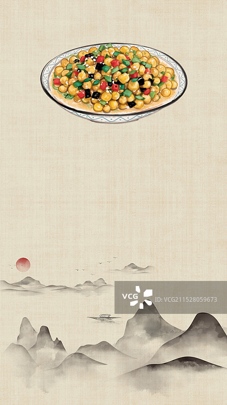 中国风国风水墨风老北京炒疙瘩插画健康特色美食年俗美味二十四节气插画图片素材