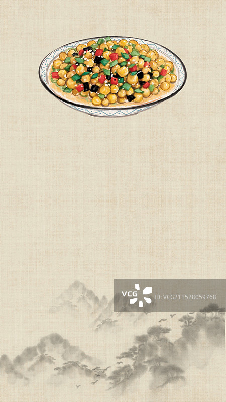 中国风国风水墨风老北京炒疙瘩插画健康特色美食年俗美味二十四节气插画图片素材
