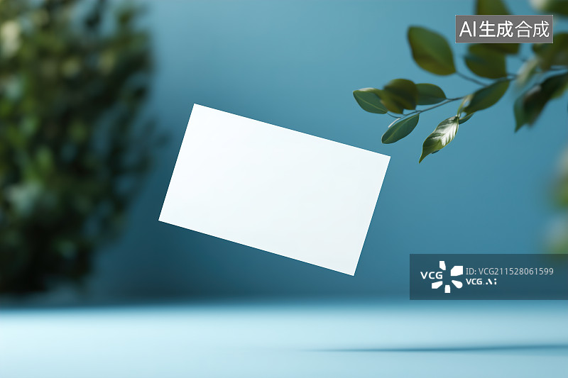 【AI数字艺术】蓝色背景下空白名片的特写镜头图片素材