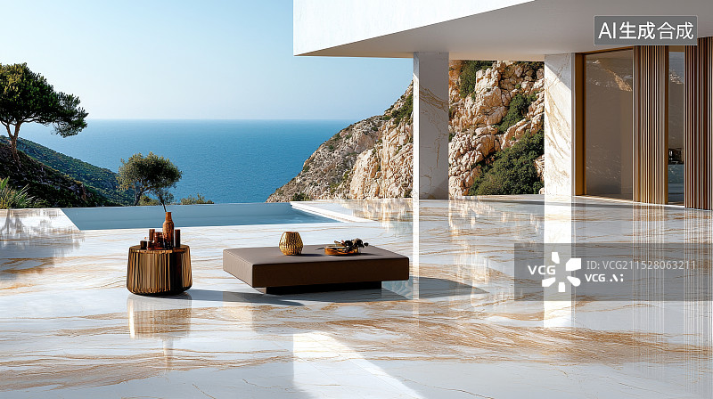 【AI数字艺术】现代海景别墅露台图片素材