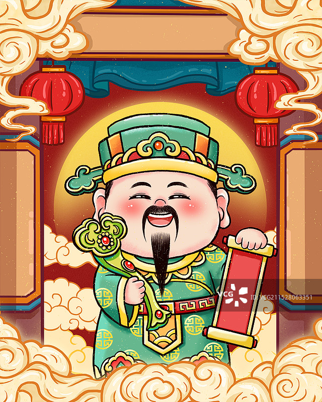 禄神年画禄星新年插画图片素材