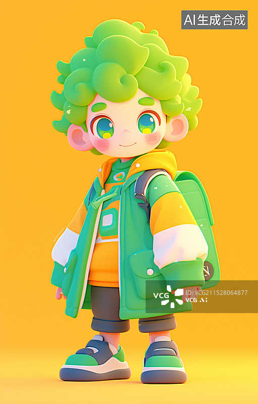 【AI数字艺术】绿色头发的3D男孩插画图片素材