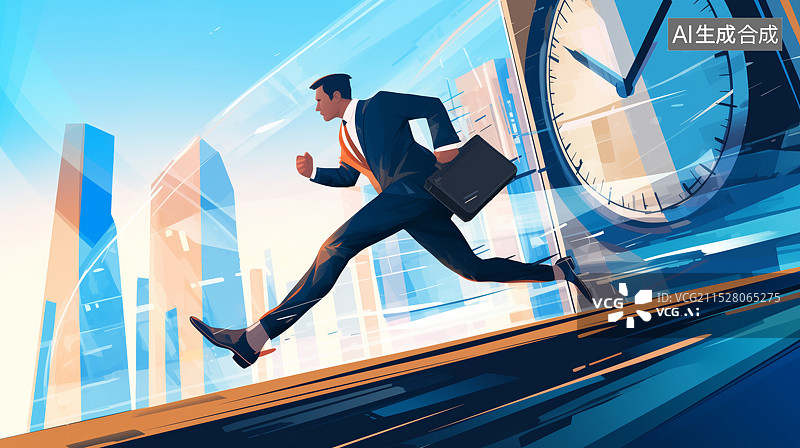 【AI数字艺术】蓝色奔跑的商务男人职场工作插画图片素材