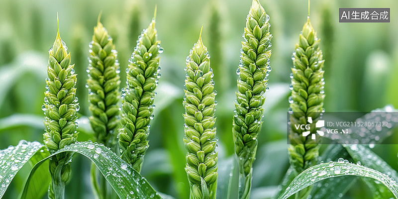 【AI数字艺术】特写狗尾巴草春天的晨露自然和绿色的美背景图片素材