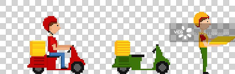 像素快递员和配送套件图片素材