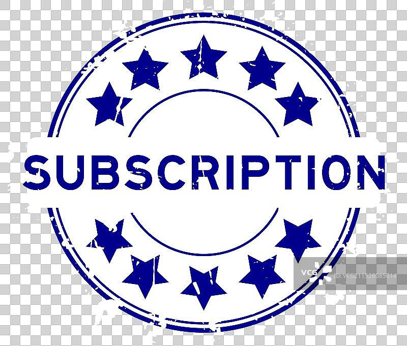 蓝色磨损风格的订阅字样与星形图标图片素材
