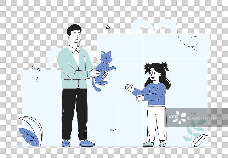 父亲把小猫送给女儿图片素材