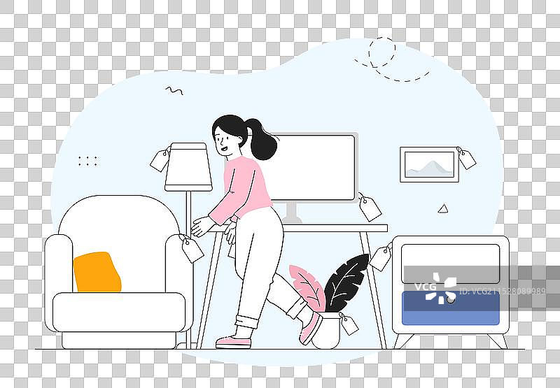 年轻女孩在家具店挑选家具的女人图片素材