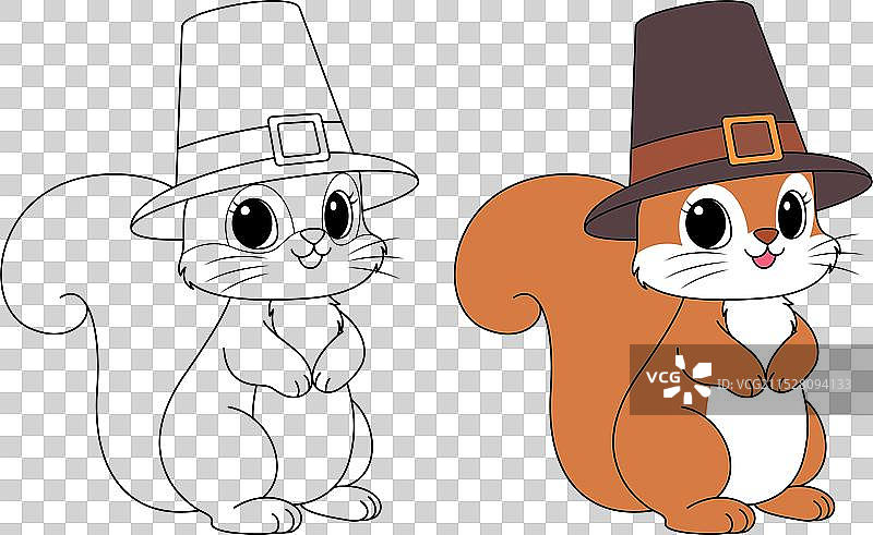 可爱的松鼠戴着朝圣者帽子的轮廓图片素材