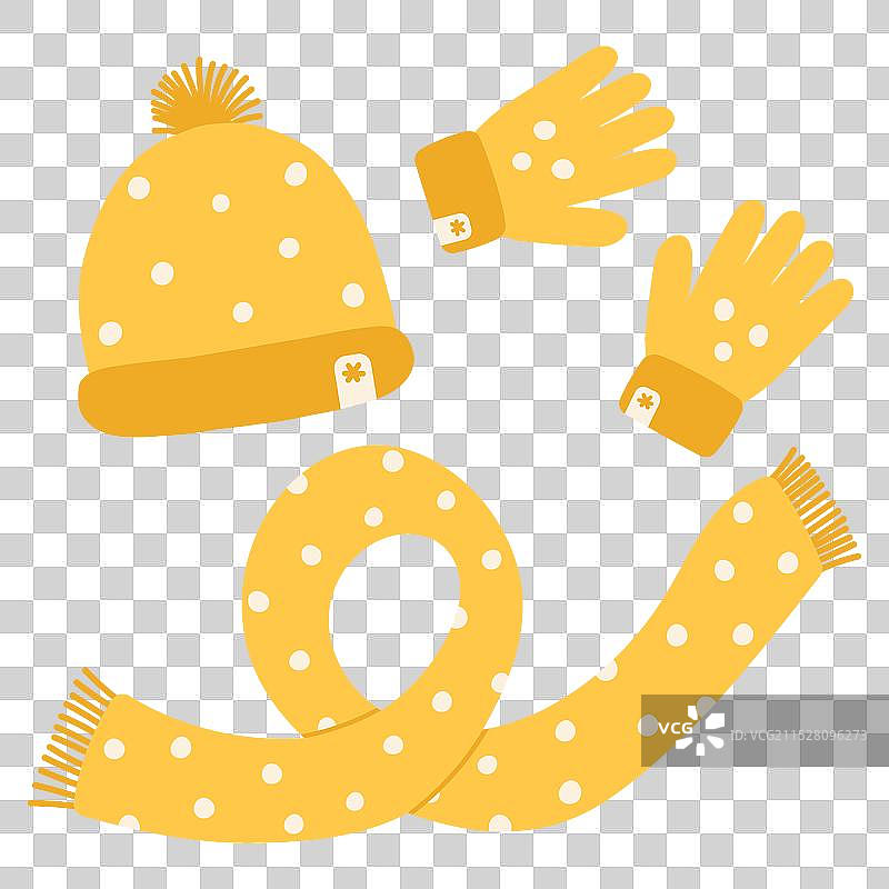 冬季黄色毛线帽、围巾和手套图片素材