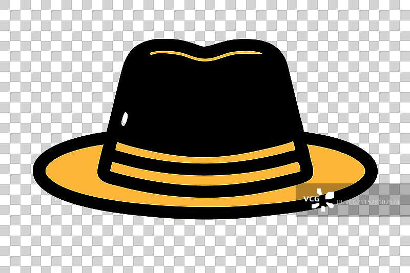 一套黑色帽子风格的线条艺术轮廓手绘图图片素材