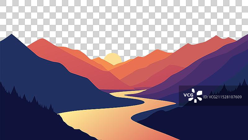 一条宁静的河流蜿蜒穿过山谷图片素材