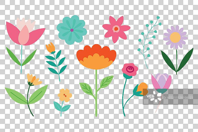 生动春季花卉元素的集合图片素材