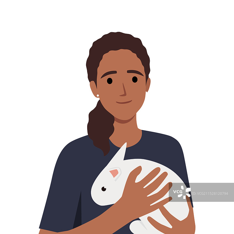 女人拥抱着快乐的小兔子图片素材