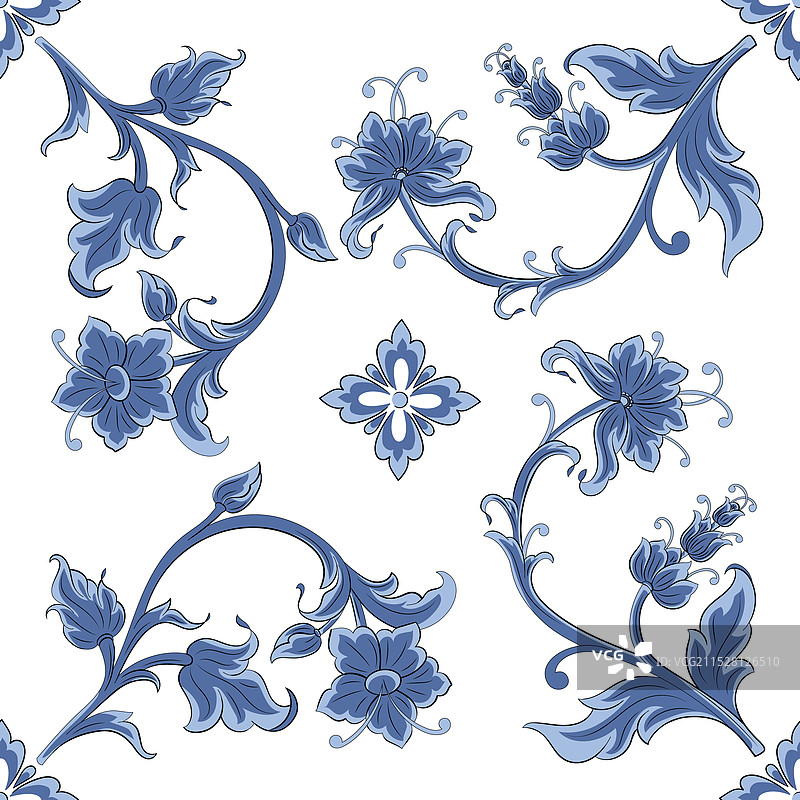 传统西班牙花卉装饰地砖图片素材