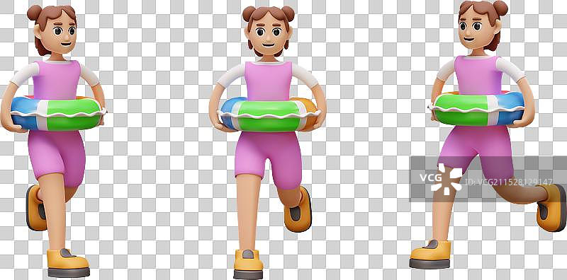 穿着粉色闭合泳衣的女性角色图片素材