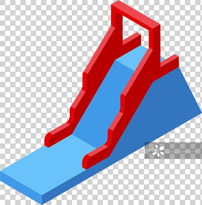 红色和蓝色的水上乐园滑梯矗立在白色背景上图片素材