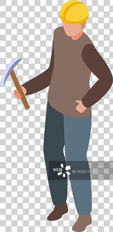 煤矿工人手持镐，戴着安全帽图片素材