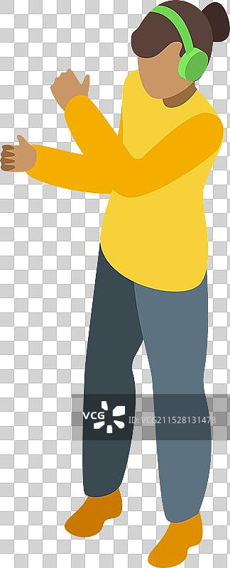 年轻的DJ戴着耳机在混音，等距视图图片素材