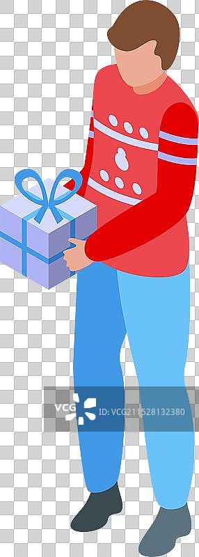 穿着圣诞毛衣的男人手持圣诞礼物图片素材