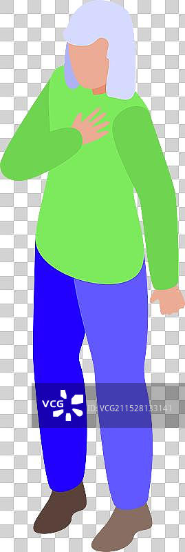 老年女性感到胸痛的等距图像图片素材