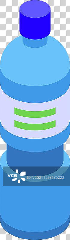等距蓝色塑料水瓶，带标签图片素材