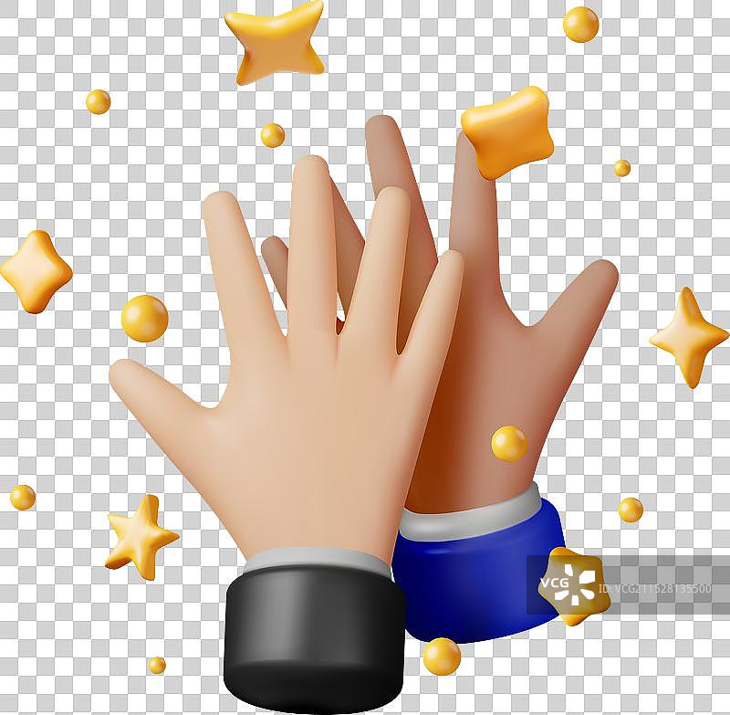 3D五指相击的手与五彩纸屑图片素材