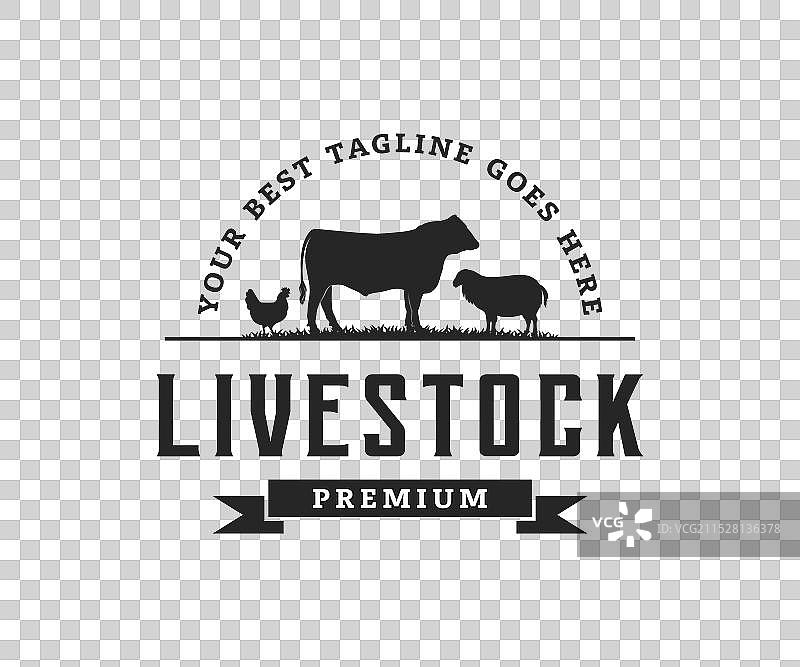 复古的牲畜标志，包含牛、鸡和羊图片素材