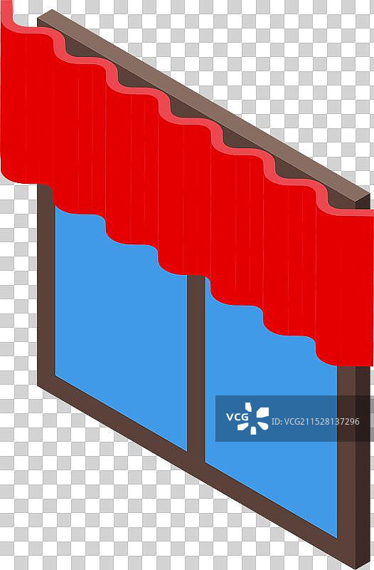 红色布料窗帘覆盖现代窗户的等距图图片素材