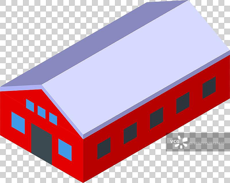 等角视图中的红色谷仓建筑矗立在农场上图片素材