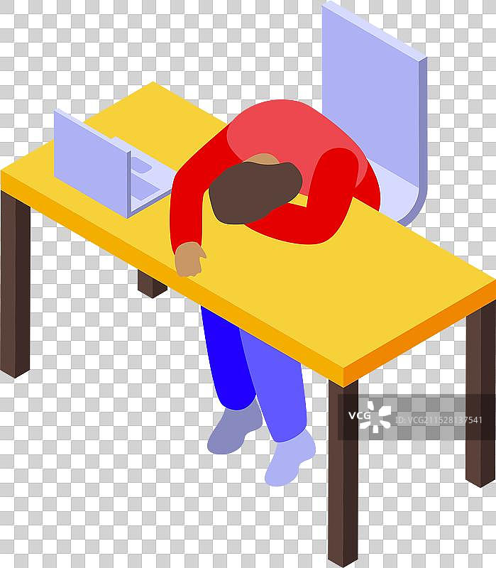 疲惫的自由职业者在桌子上睡着，旁边有笔记本电脑图片素材