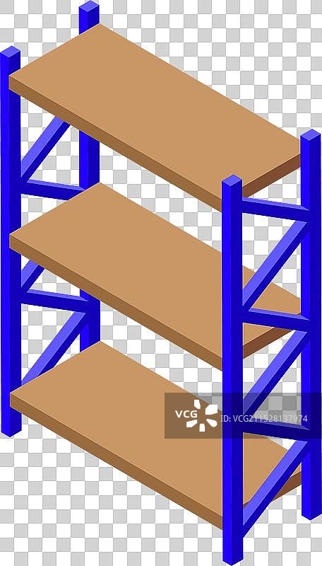 蓝色金属空储物架立在白色背景上图片素材