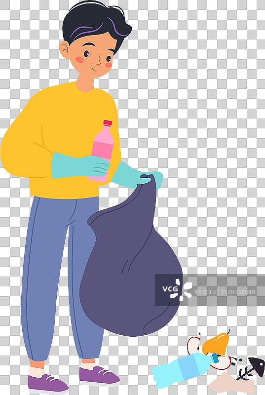 生态与人类角色一起收集垃圾装袋图片素材