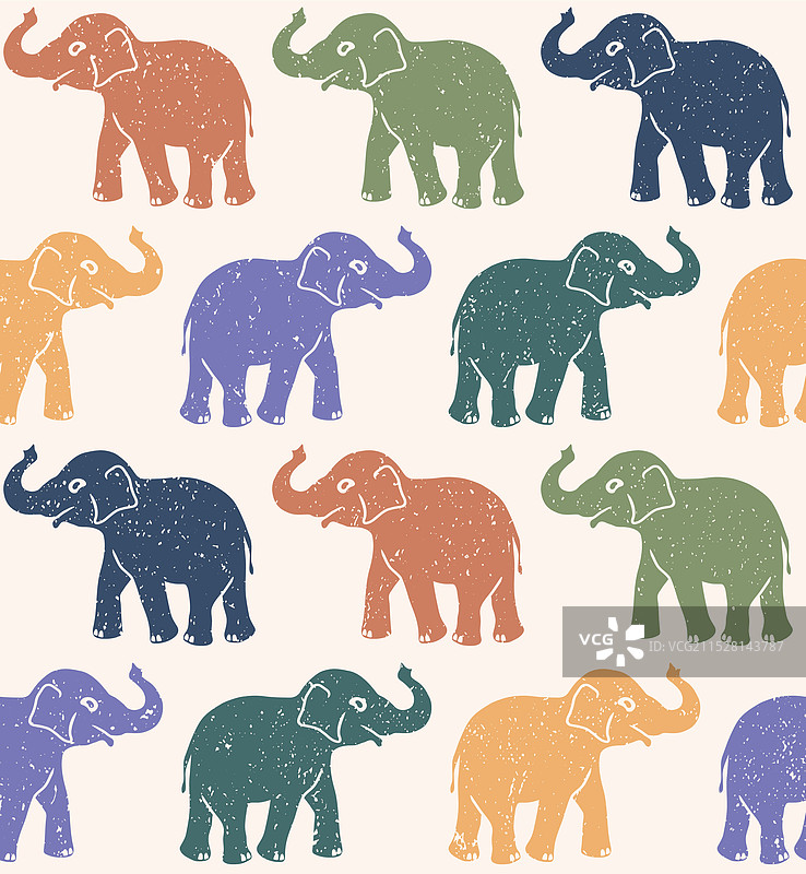 复古大象游行的多彩图案图片素材