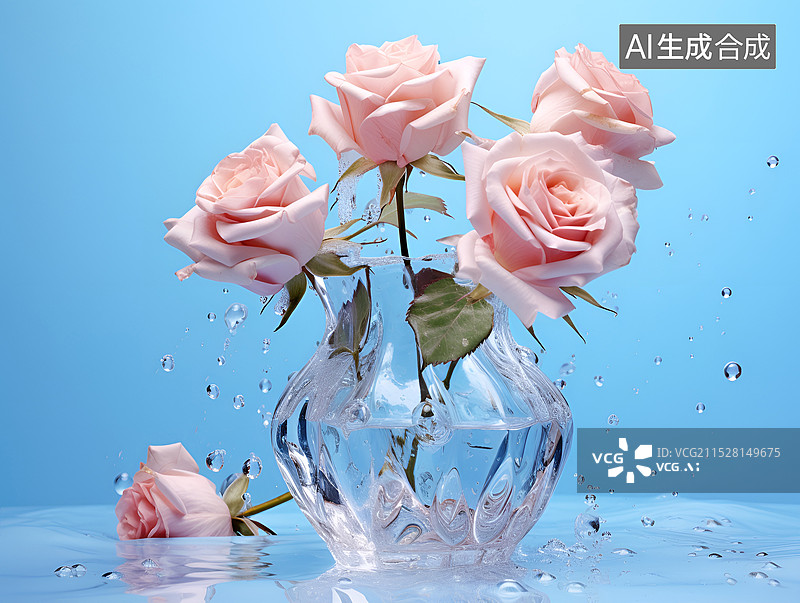 【AI数字艺术】玻璃瓶玫瑰花插花图片素材