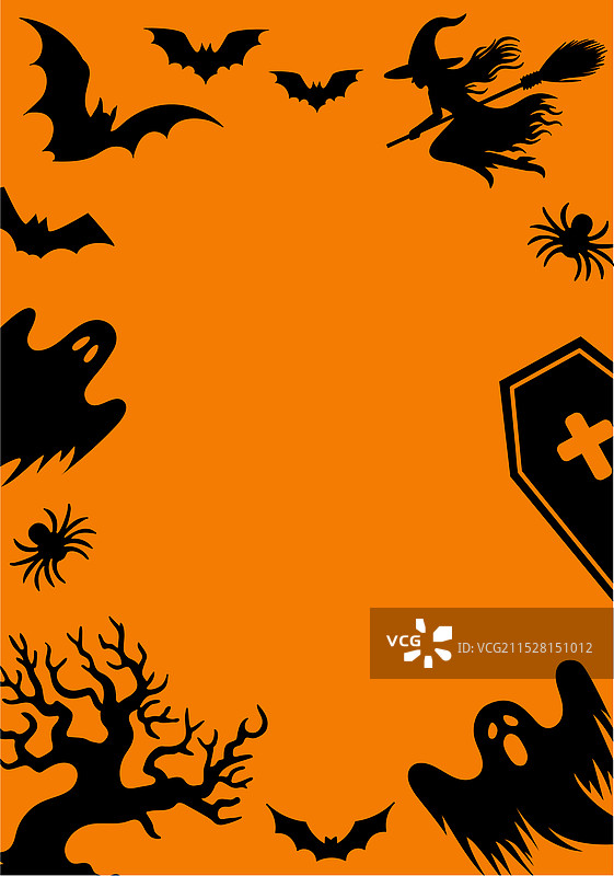 万圣节横幅，黑色剪影在橙色背景上图片素材