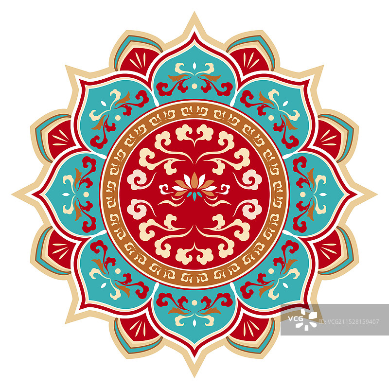 莲花纹样敦煌红蓝配色图片素材