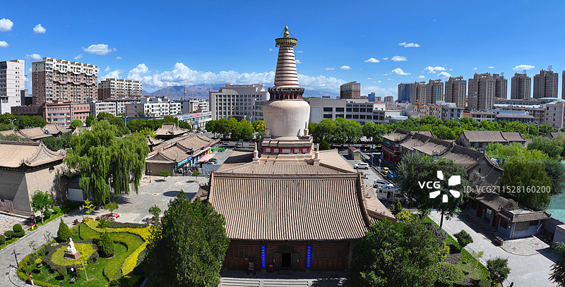 甘肃省张掖市大佛寺航拍图片素材