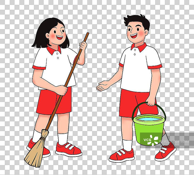 学校搞卫生的提水桶扫地的学生图片素材