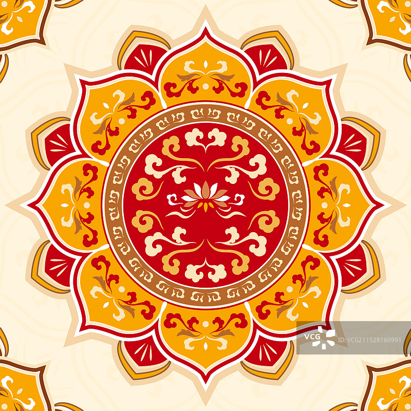 红黄配色敦煌莲花纹样图片素材