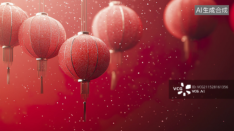 【AI数字艺术】红色背景下的中国灯笼图片素材
