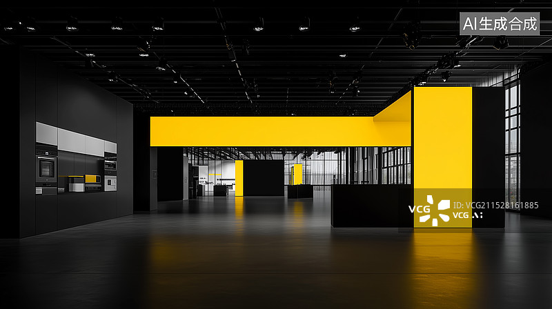 【AI数字艺术】极简现代展览空间场景图片素材