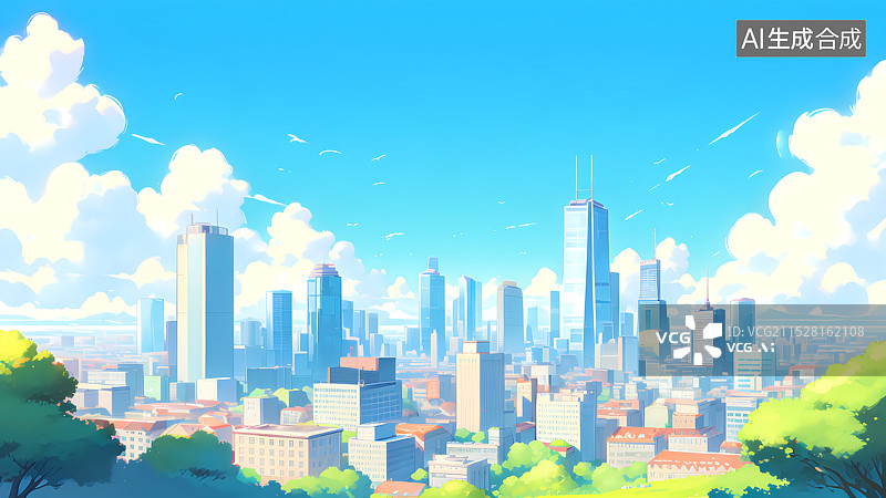 【AI数字艺术】现代城市建筑插画图片素材