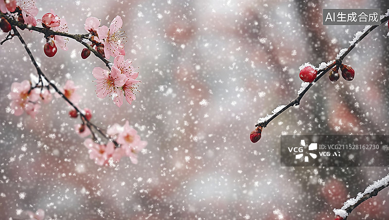 【AI数字艺术】冬天腊梅绽放在大雪中图片素材