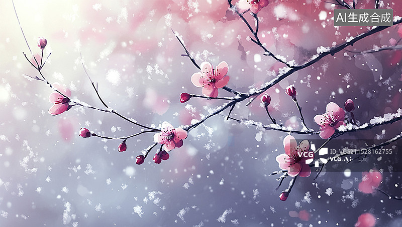 【AI数字艺术】冬天腊梅绽放在大雪中图片素材